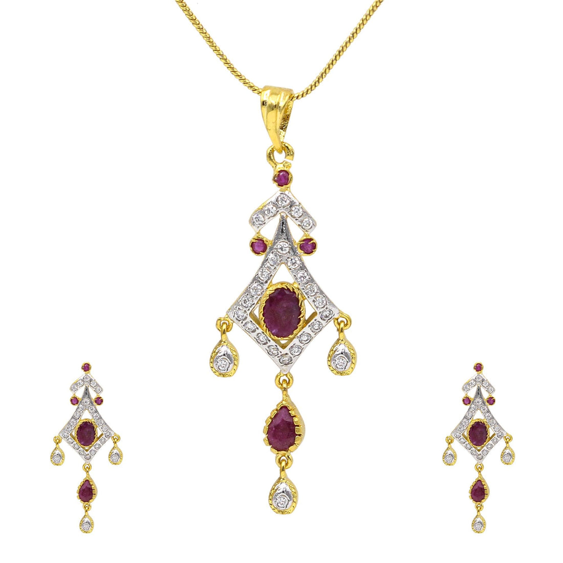 Ruby Emerald CZ Necklace Set | Gold Plated Pendant Jewelry | Gemstone Necklace with Earrings — 6