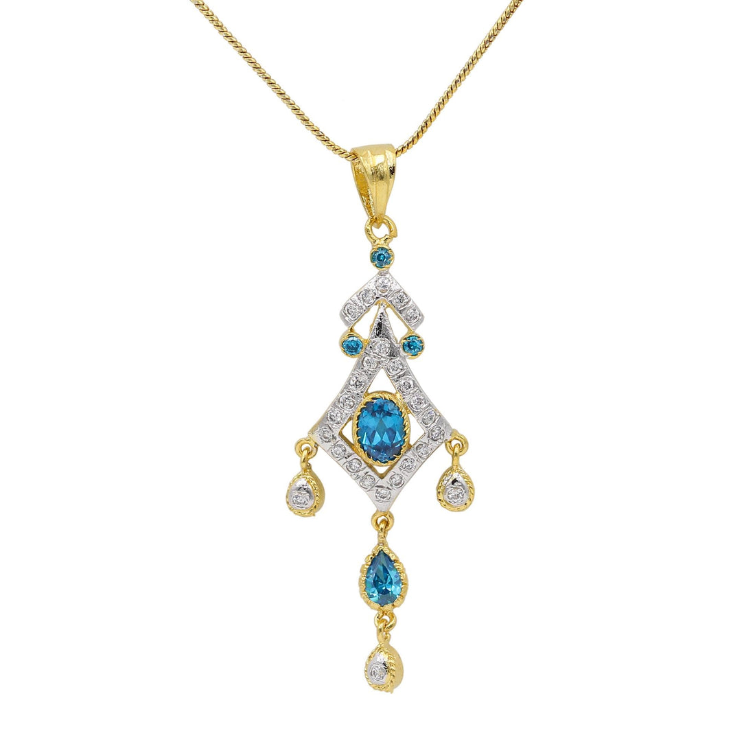 Blue Topaz Necklace Set | Gold Plated Pendant Jewelry | Crystal Necklace and Earrings — 3