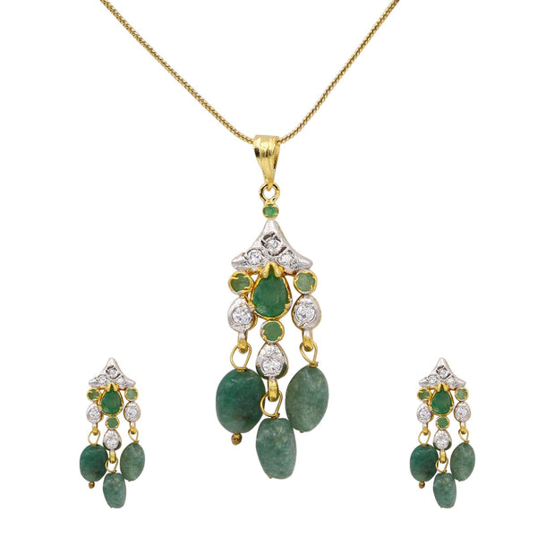 Emerald Green Pendant Necklace & Earrings | Gold Plated Crystal Jewelry | Indian Bridal Necklace | Ethnic Party Wear Necklace | Gift for Her