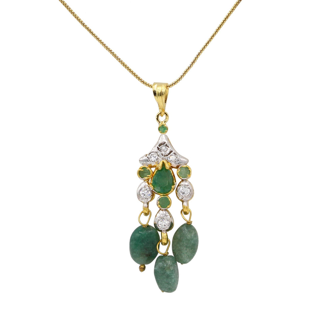 Emerald Green Pendant Necklace & Earrings | Gold Plated Crystal Jewelry | Indian Bridal Necklace | Ethnic Party Wear Necklace | Gift for Her — 3