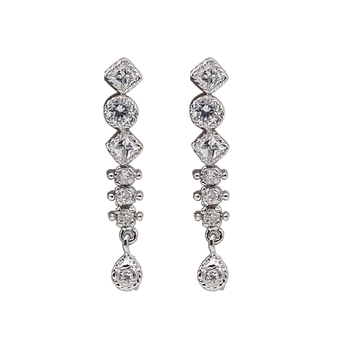 Silver CZ Necklace Set | Geometric Crystal Jewelry | Minimal Pendant Necklace and Earrings — 4