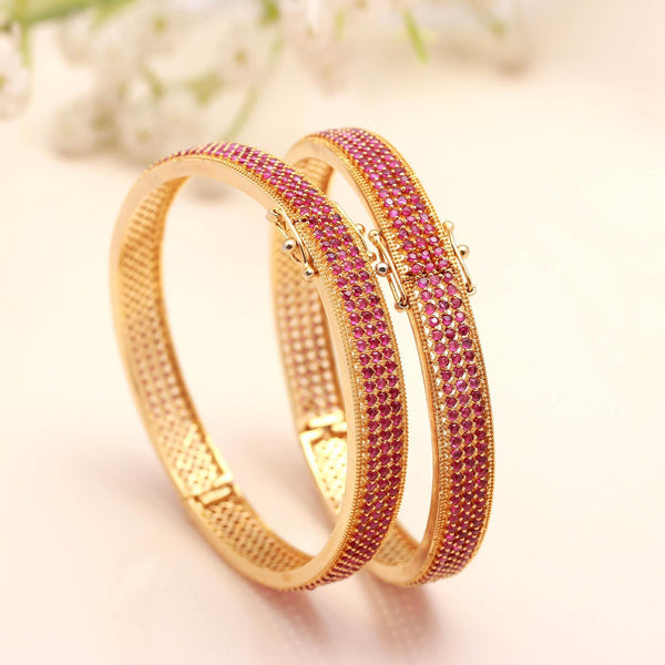 Handmade Ruby Stone Bangles Set | 22K Gold Plated Indian Jewelry | Elegant Red Crystal Kada | Traditional Ethnic Bridal Bangle