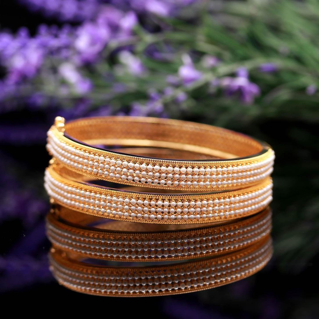 Handmade Pearl Stone BanglesPair | 22K Gold Plated Bangles | Elegant Small Pearl Crystal Kada | Traditional Ethnic Bangles | Gift For Her — 2