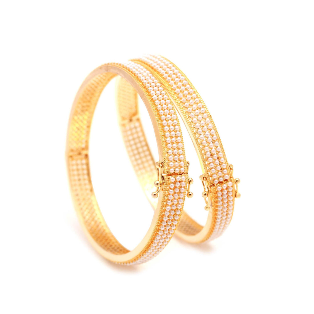 Handmade Pearl Stone BanglesPair | 22K Gold Plated Bangles | Elegant Small Pearl Crystal Kada | Traditional Ethnic Bangles | Gift For Her — 4