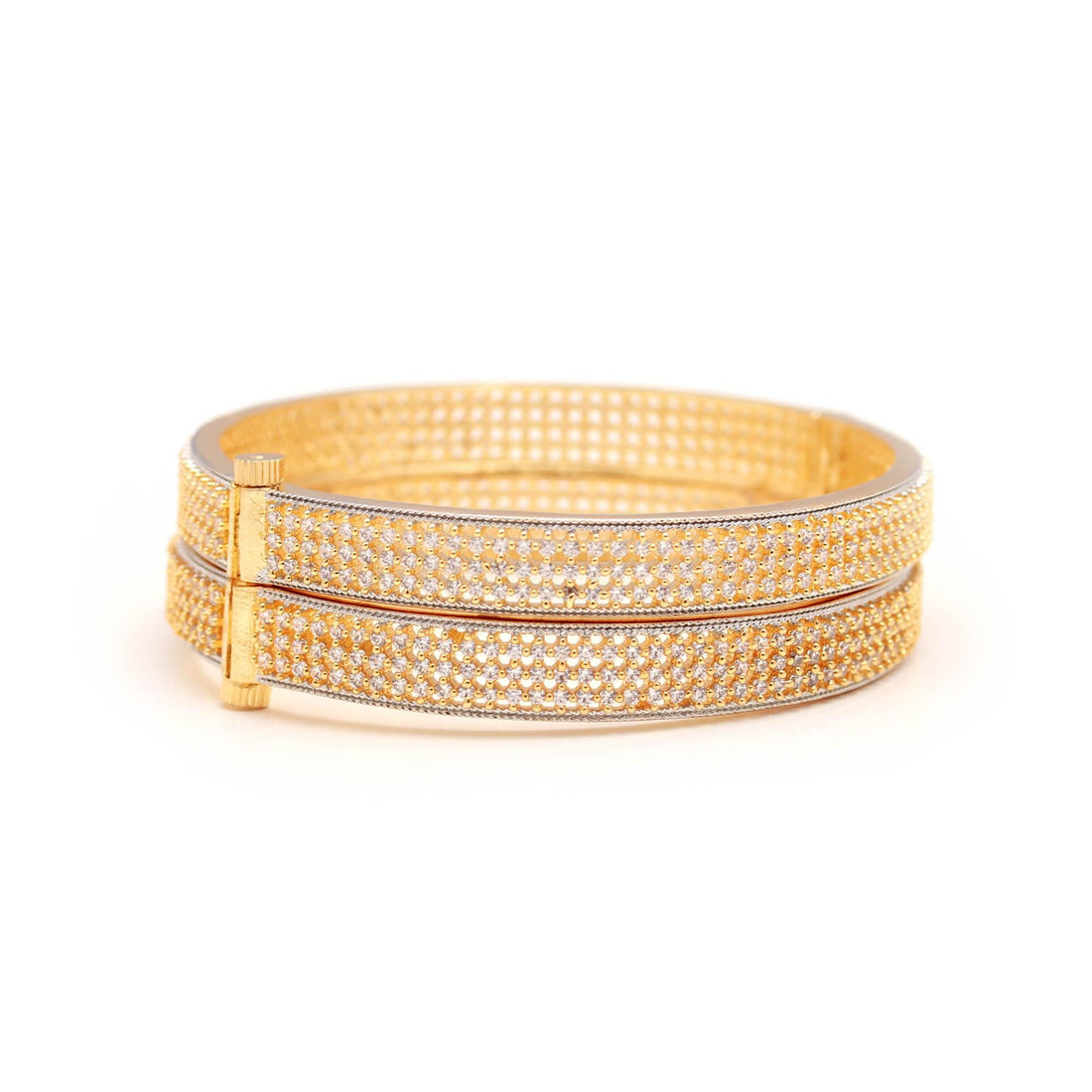 Handmade Diamond CZ Stone Bangles Pair | 22K Gold Plated Indian Jewelry | Elegant Crystal bangle | Traditional Bridal Bangle | Gift For Her — 4