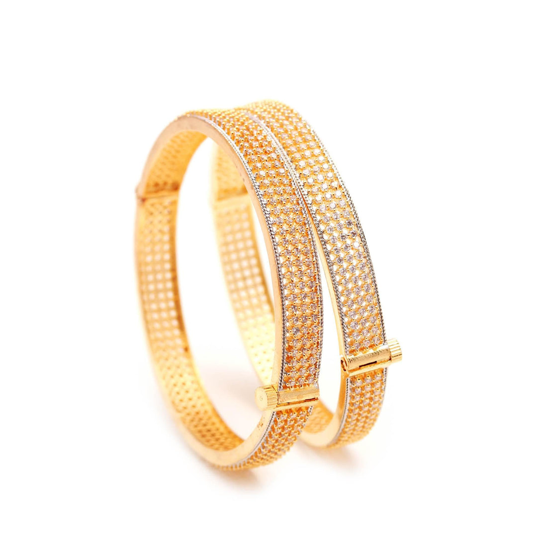 Handmade Diamond CZ Stone Bangles Pair | 22K Gold Plated Indian Jewelry | Elegant Crystal bangle | Traditional Bridal Bangle | Gift For Her — 2