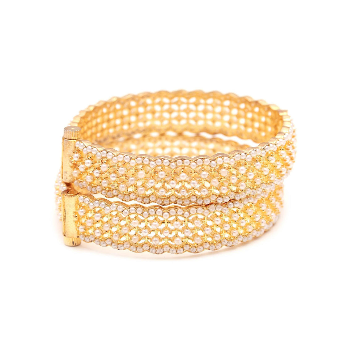 Gemstone Pearl Gold Plated Indian Bangle set, Ethnic Wedding Bangles Kada Jewelry, Gold Bangles — 4