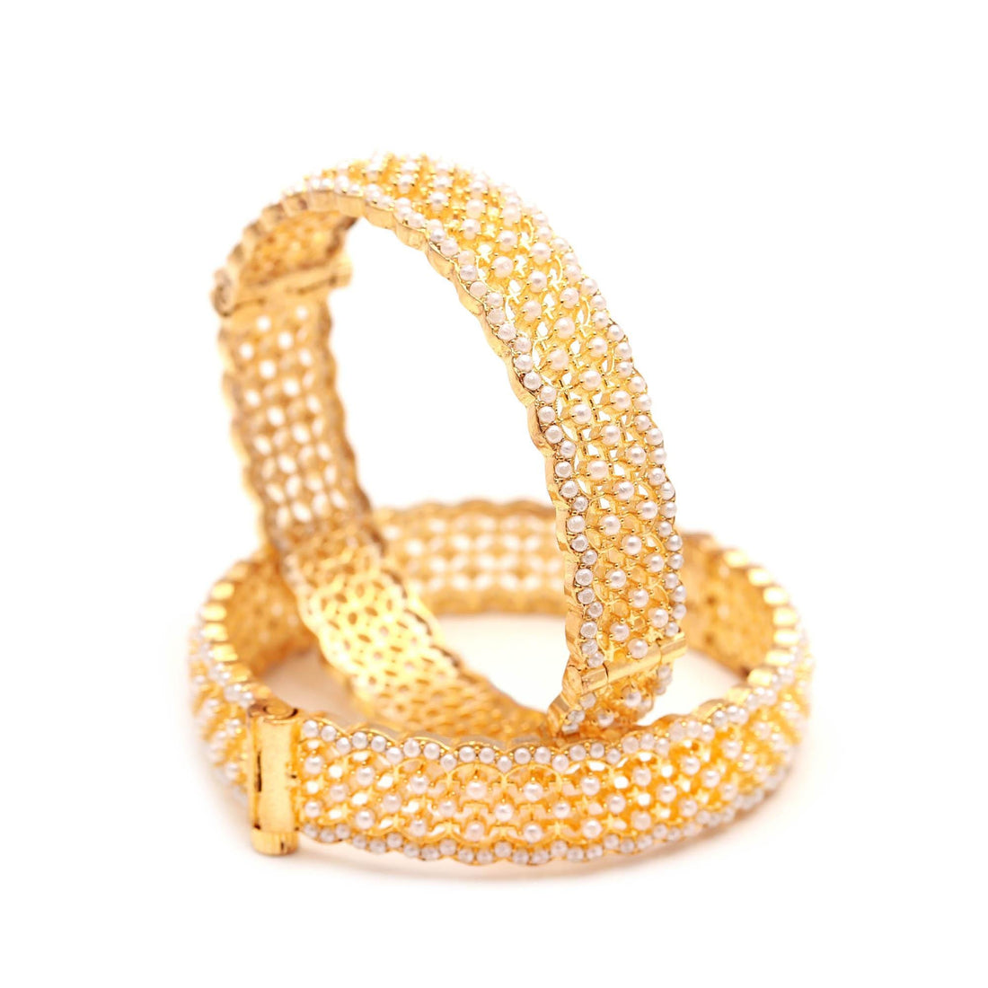 Gemstone Pearl Gold Plated Indian Bangle set, Ethnic Wedding Bangles Kada Jewelry, Gold Bangles — 3