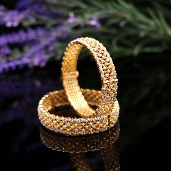 Gemstone Pearl Gold Plated Indian Bangle set, Ethnic Wedding Bangles Kada Jewelry, Gold Bangles