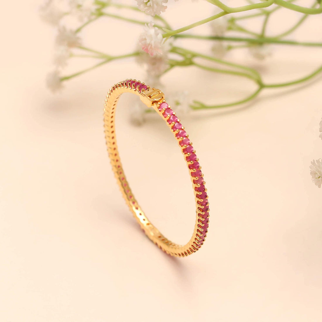 22k Gold Plated Ruby Tennis Bracelet, Natural Red Gemstone Bracelet for Women, July Birthstone Jewelry, High-Finish Gold Link Bracelet — 2