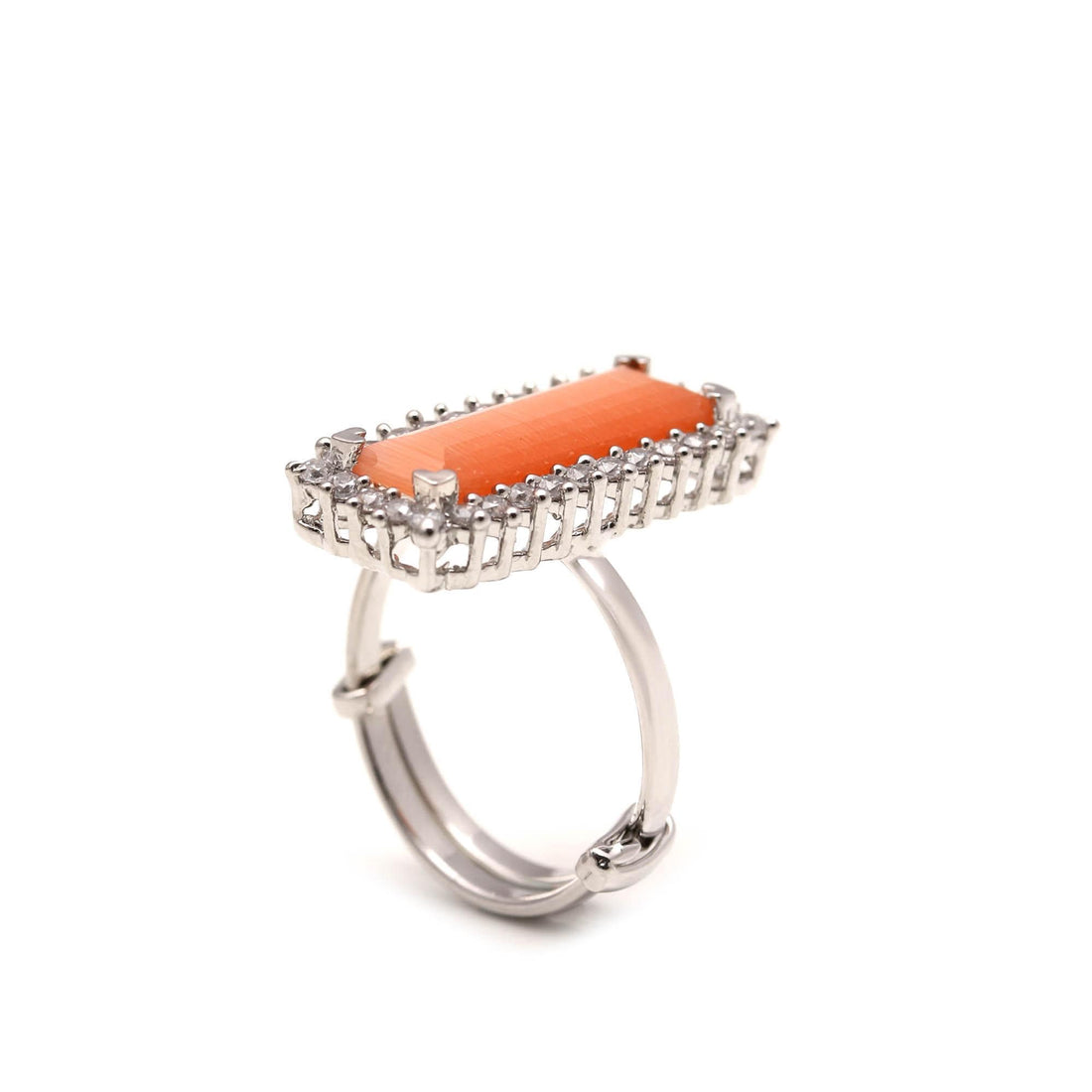 Halo Baguette Stone Women's Ring |Long Rectangular Gemstone Ring | Stacking Statement Ring | Modern Minimalist Jewelry |  Gift for Her — 4