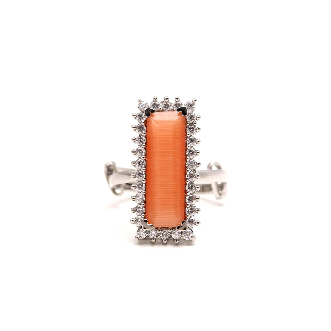 Halo Baguette Stone Women's Ring |Long Rectangular Gemstone Ring | Stacking Statement Ring | Modern Minimalist Jewelry |  Gift for Her — 3
