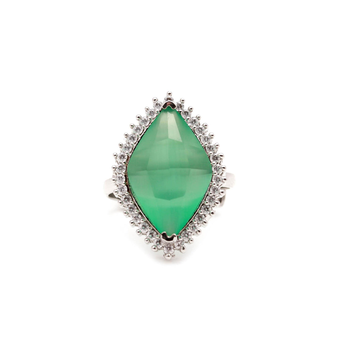 Marquise Green Gemstone Ring | Silver Plated CZ Halo Ring | Statement Cocktail Ring | Elegant Fashion Jewelry Gift for Her | Wedding Band — 3