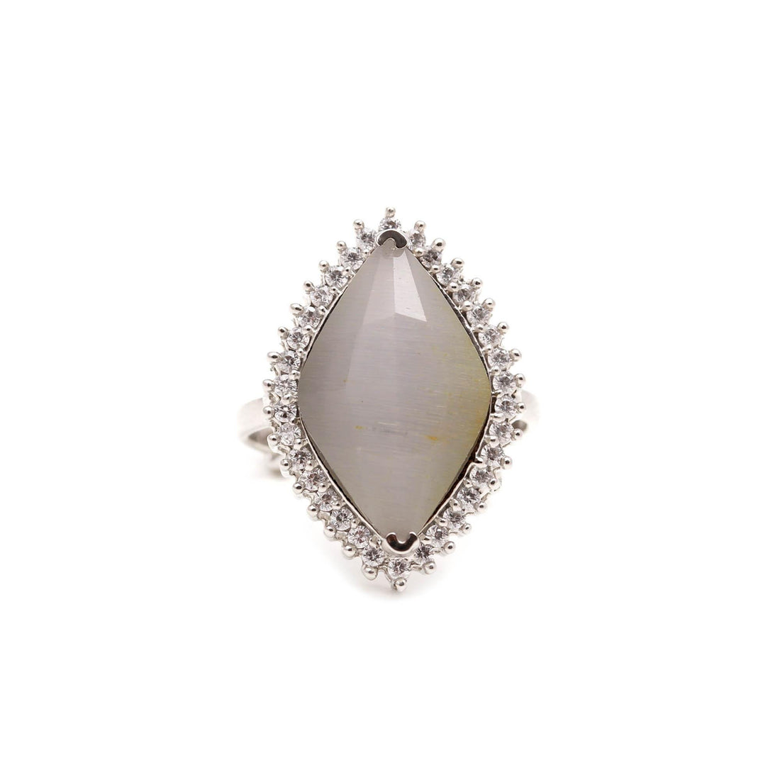 Silver Plated Fashion Ring | Marquise Gemstone Ring | Silver Plated CZ Halo Ring | Statement Cocktail Jewelry Gift for Her |Boho Jewelry — 3