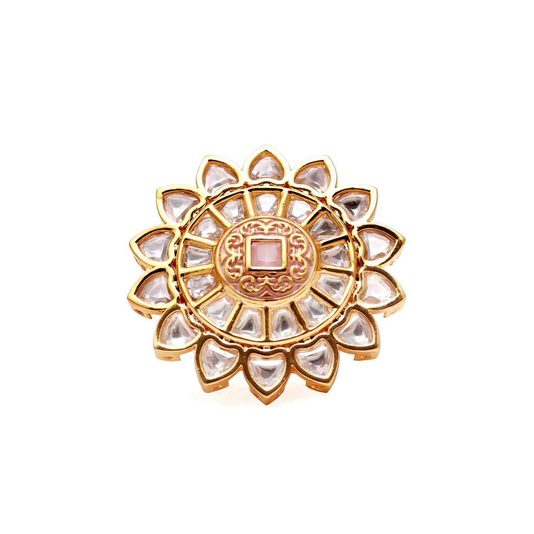 Gold Plated Polki Ring for Women | Adjustable Kundan Statement Ring | Indian Bridal Jewelry | Cocktail Ring | Festive Ring | Gift For Her — 2