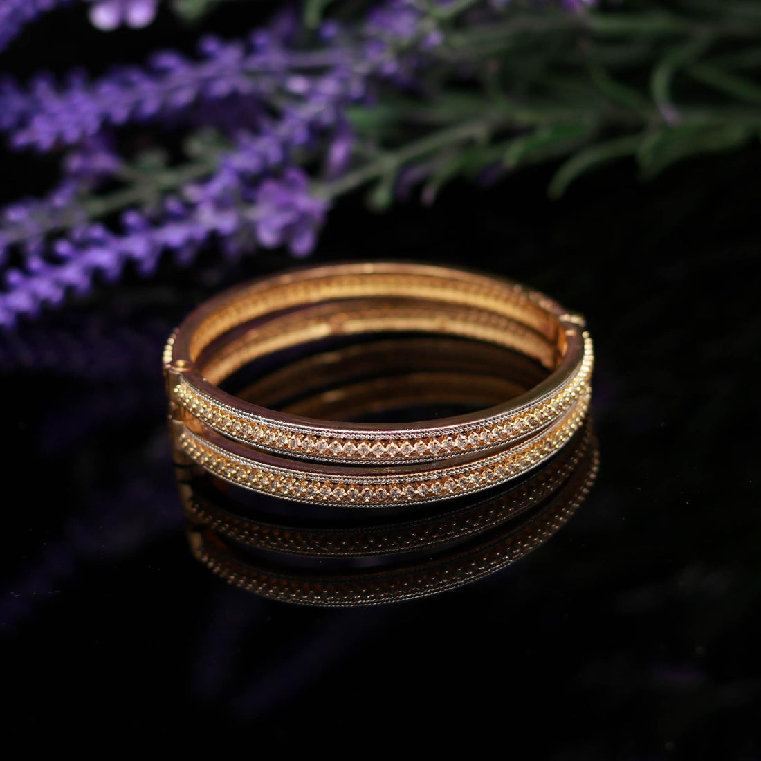 Elegant Gold Plated Bangles | Sparkling CZ Stone Bangles | Indian Bridal Jewelry | Traditional Kada Bracelet | Women’s Fashion Jewelry Gift — 3