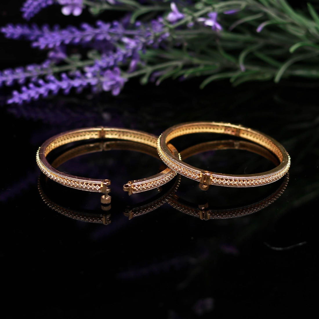 Elegant Gold Plated Bangles | Sparkling CZ Stone Bangles | Indian Bridal Jewelry | Traditional Kada Bracelet | Women’s Fashion Jewelry Gift