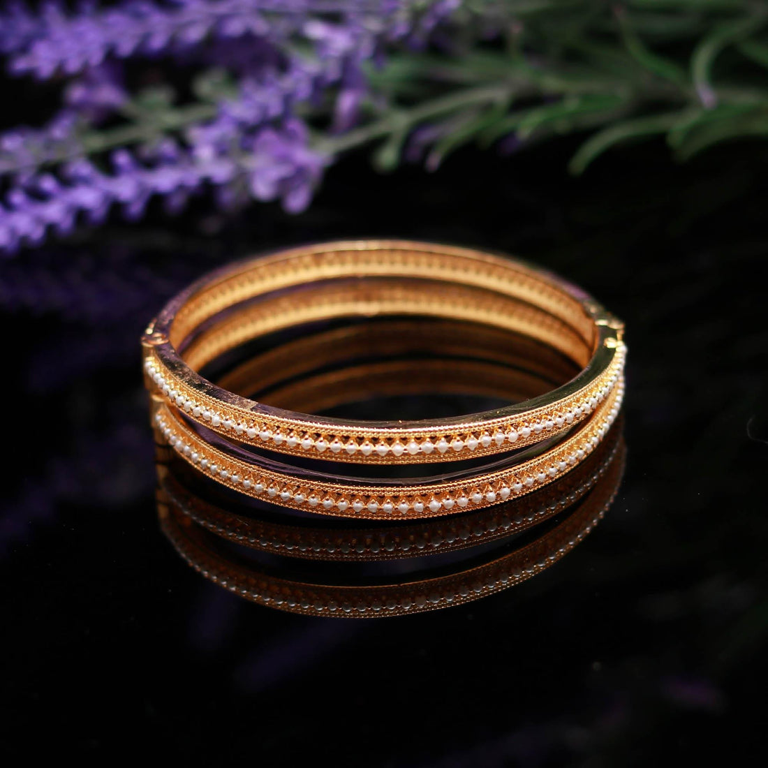 Gold Plated Fresh Water Pearls Bangles |Elegant Slim Kada Bracelet | Indian Traditional Jewelry |Wedding & Party Wear Bangles | Gift for Her — 3
