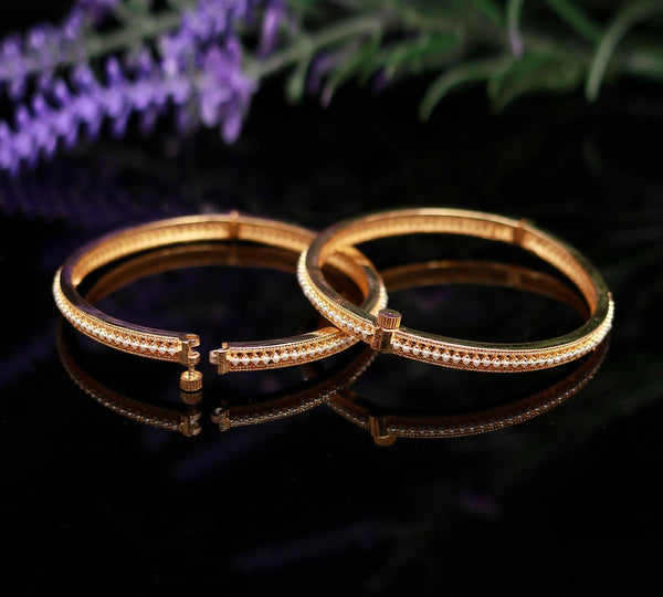 Gold Plated Fresh Water Pearls Bangles |Elegant Slim Kada Bracelet | Indian Traditional Jewelry |Wedding & Party Wear Bangles | Gift for Her