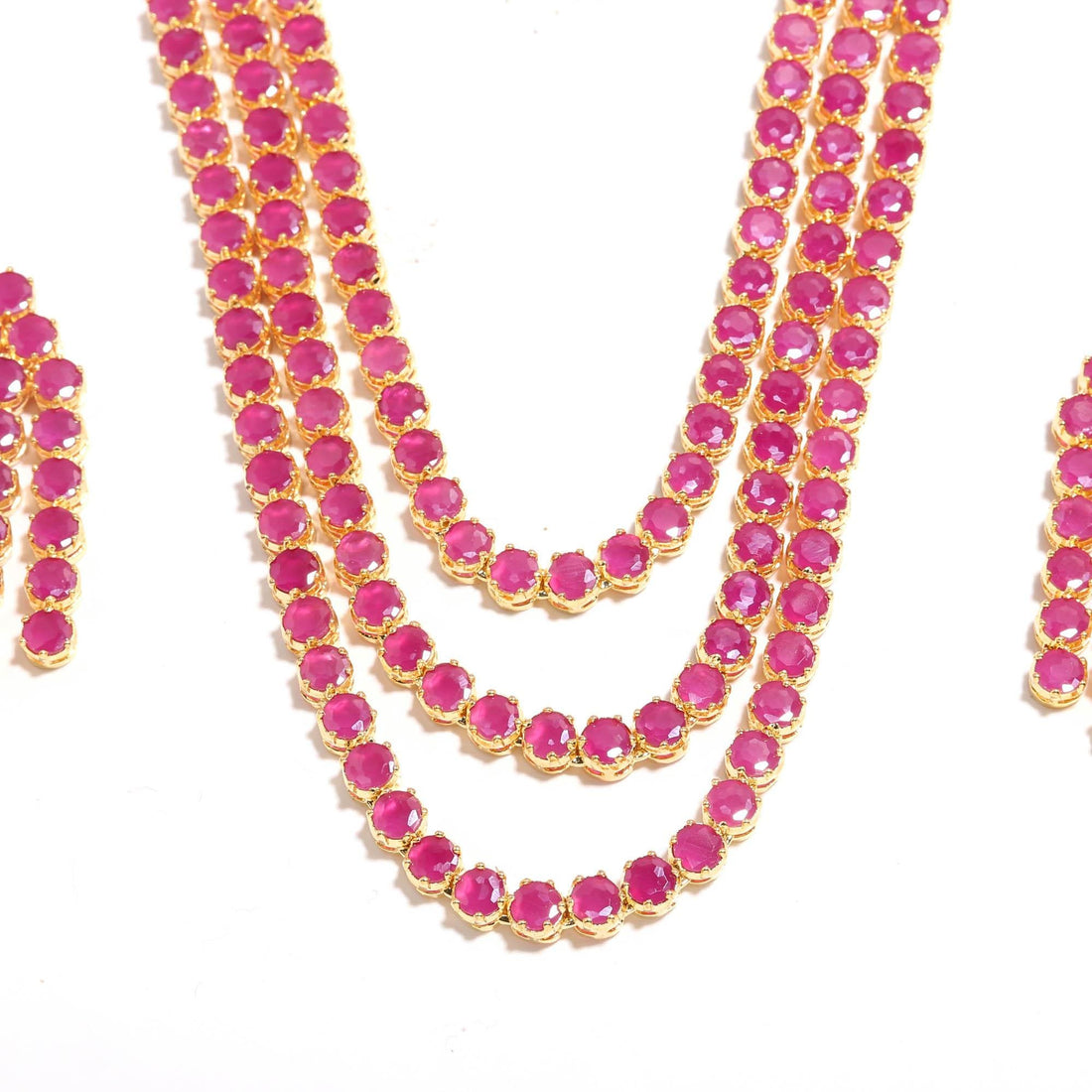 Ruby 3-Layer Necklace Set | 22K Gold Plated Jewelry |Indian Bridal Necklace | Long Layered Ruby Mala | Festive Wedding Jewelry | Gift Idea — 4