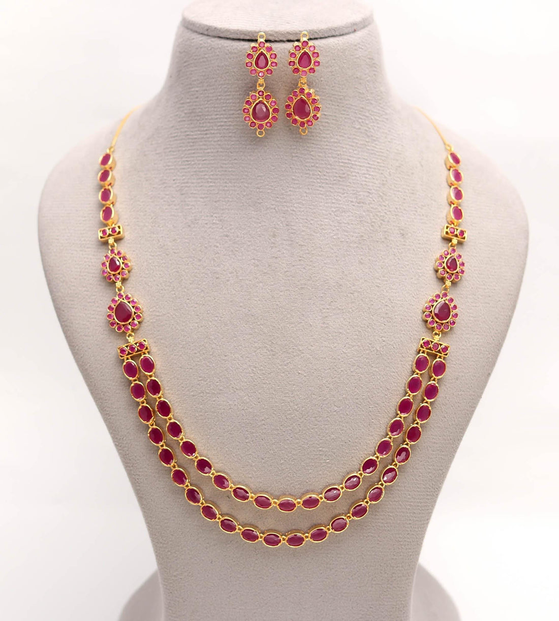 2 Layer Ruby Necklace, Layered Red Gemstone Necklace, 22K Gold Plated Necklace, Dainty Layering Jewelry, July Birthstone Gift for Her — 3