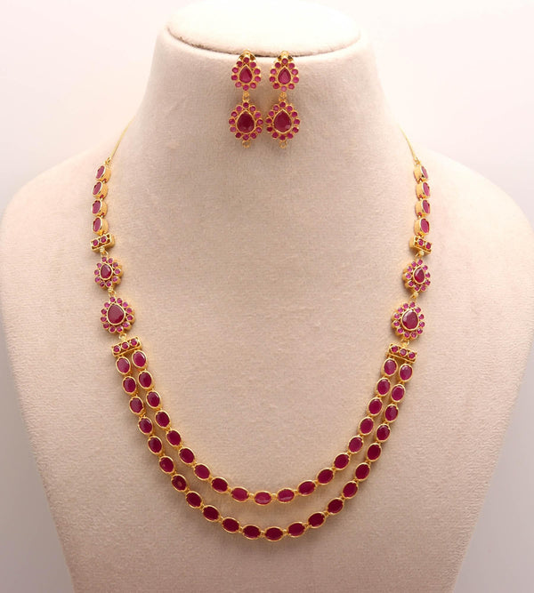 2 Layer Ruby Necklace, Layered Red Gemstone Necklace, 22K Gold Plated Necklace, Dainty Layering Jewelry, July Birthstone Gift for Her