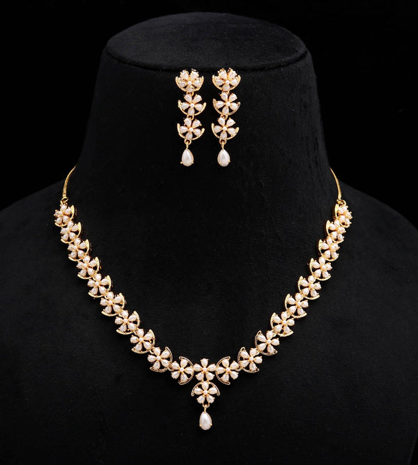 Gold Plated Pearl Gemstone Necklace Set | South Indian Bridal Jewelry | Traditional Elegant Women Necklace | Indian Bridal Set