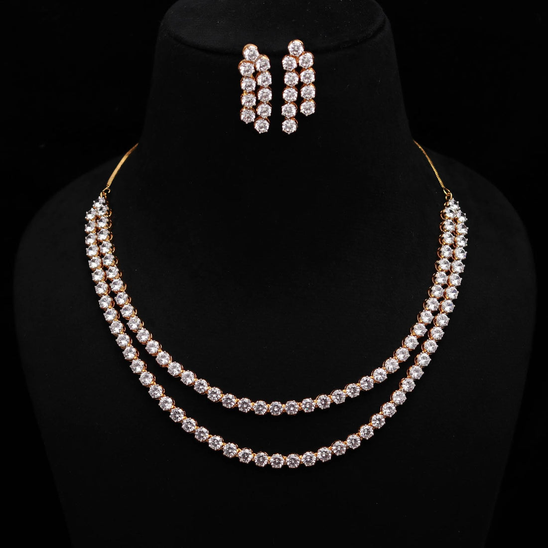 Elegant Gold Plated Tennis Necklace & Earrings Set | Diamond Look CZ Jewelry | Bridal Wedding Necklace Set | Party Jewelry | Gift for Her