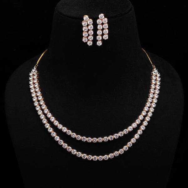 Elegant Gold Plated Tennis Necklace & Earrings Set | Diamond Look CZ Jewelry | Bridal Wedding Necklace Set | Party Jewelry | Gift for Her