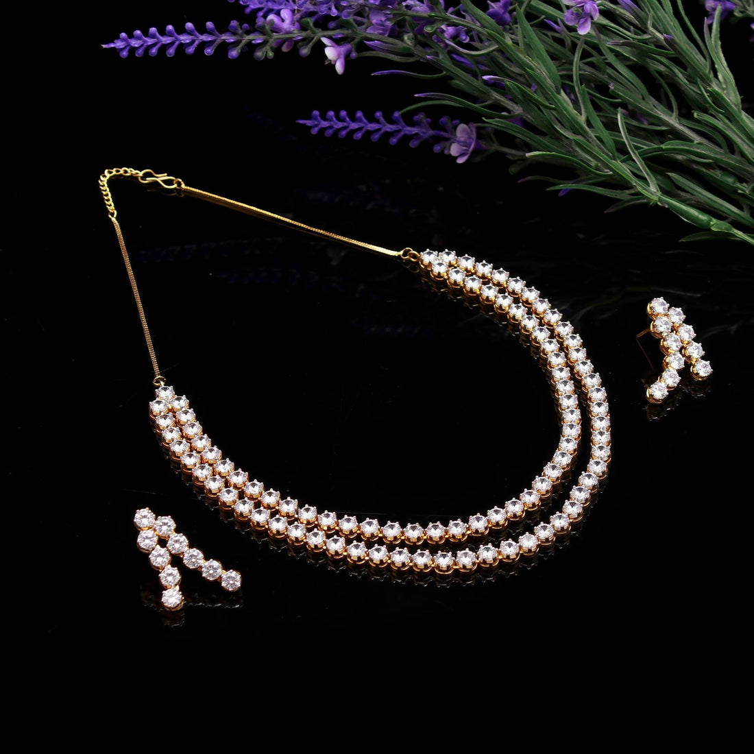 Elegant Gold Plated Tennis Necklace & Earrings Set | Diamond Look CZ Jewelry | Bridal Wedding Necklace Set | Party Jewelry | Gift for Her — 2