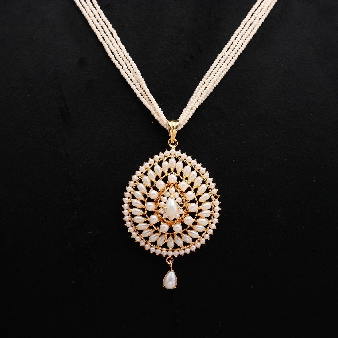 Pearl Long Necklace Set | Kundan Pearl Pendant Jewelry | Multi-Strand Beaded Necklace | Indian Ethnic Bridal Set | Traditional Gift For Her — 6