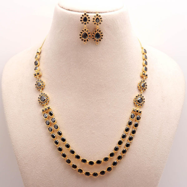 22K Gold Plated Black Onyx Necklace Set Jewelry |Teardrop Onyx Pendant Necklace with Matching Earrings | Wedding Jewelry Statement