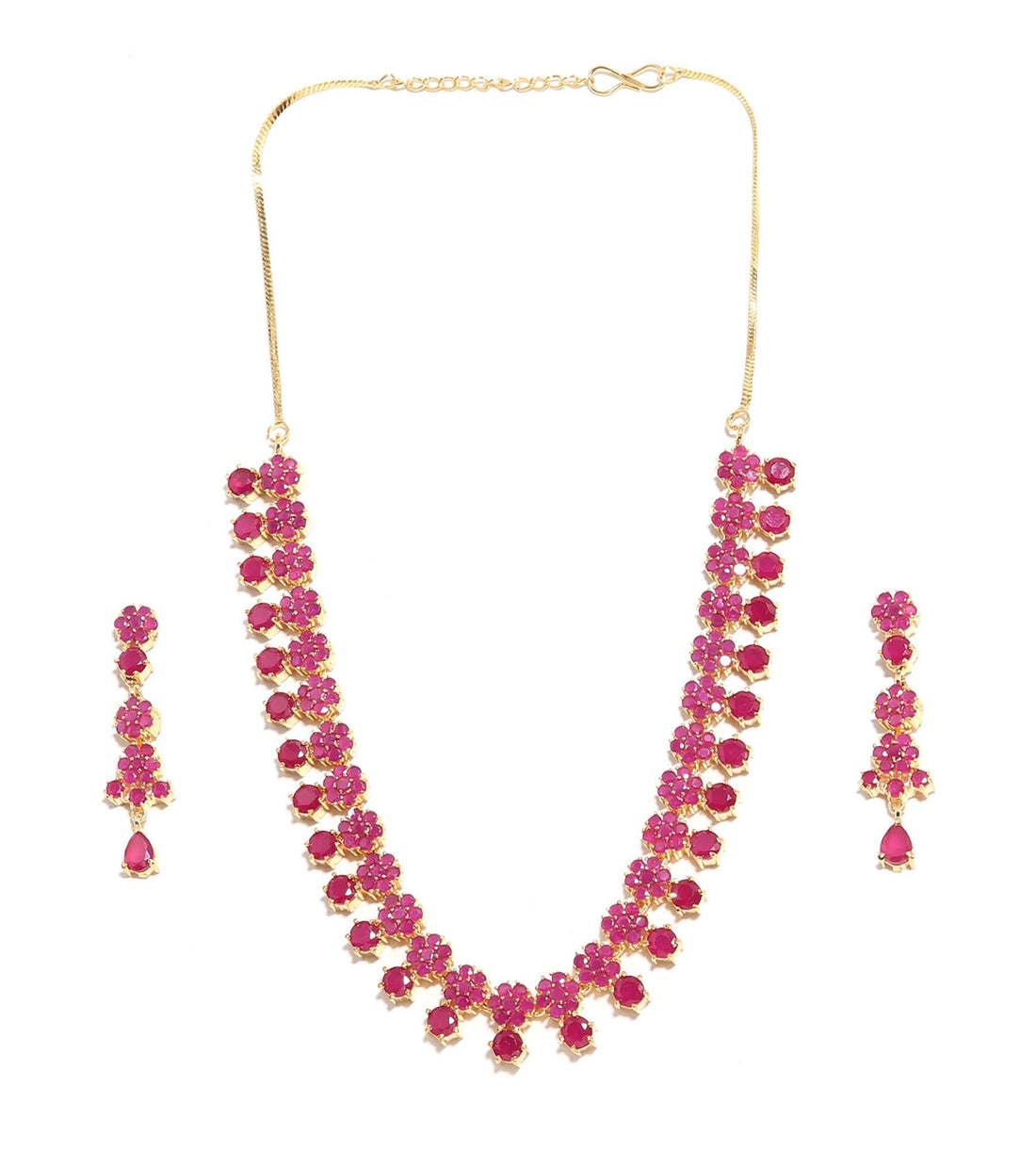 Ruby Floral Red Stone Necklace & Earrings | Gold Plated Indian Jewelry | Bridal Wedding Set | Ethnic Jewelry | Gift For Her — 3