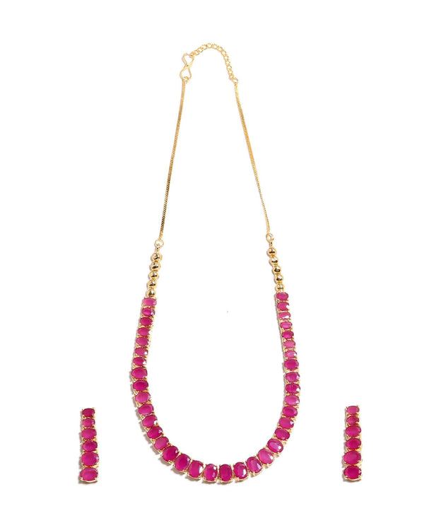 Ruby Tennis 22K Gold Plated Necklace Set | Elegant Party Wear Necklace | Bridal Wedding Jewelry | Festive Necklace |  Gift for Her
