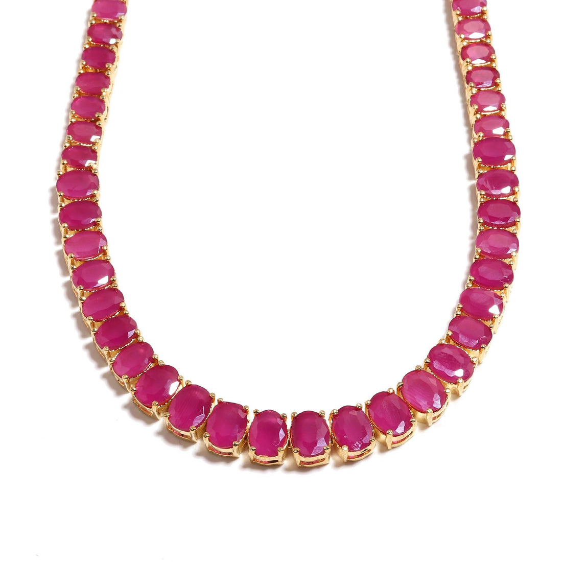 Ruby Tennis 22K Gold Plated Necklace Set | Elegant Party Wear Necklace | Bridal Wedding Jewelry | Festive Necklace |  Gift for Her — 5