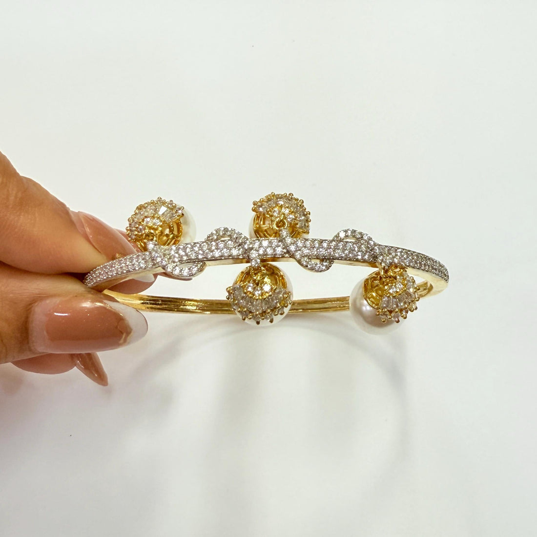 Pearl Gemstone Bangle | 22k Gold Plated Indian Bollywood Bracelet | Gemstone Pearl Bracelet | Handcrafted  Wedding Bridal Jewelry — 5