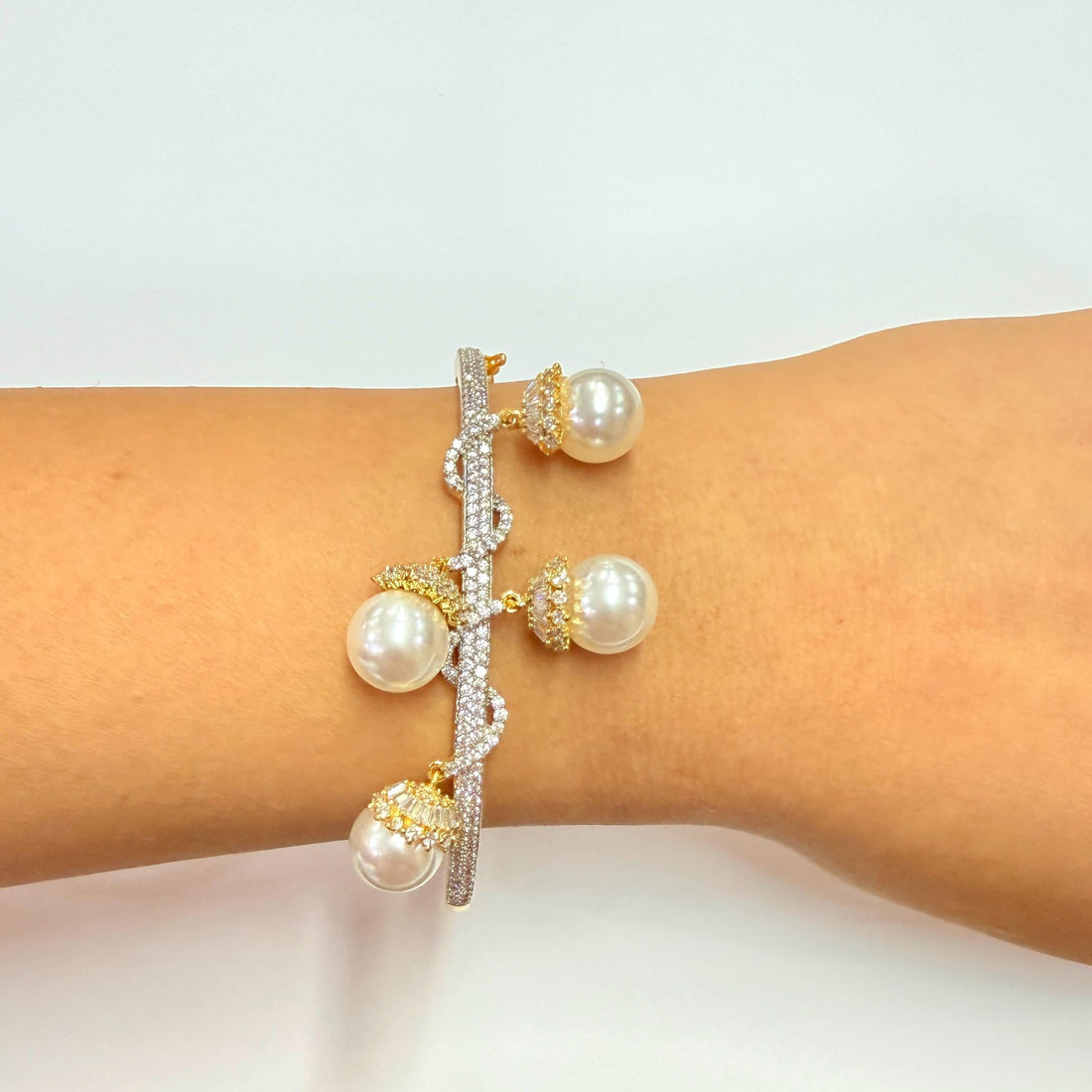 Pearl Gemstone Bangle | 22k Gold Plated Indian Bollywood Bracelet | Gemstone Pearl Bracelet | Handcrafted  Wedding Bridal Jewelry — 7