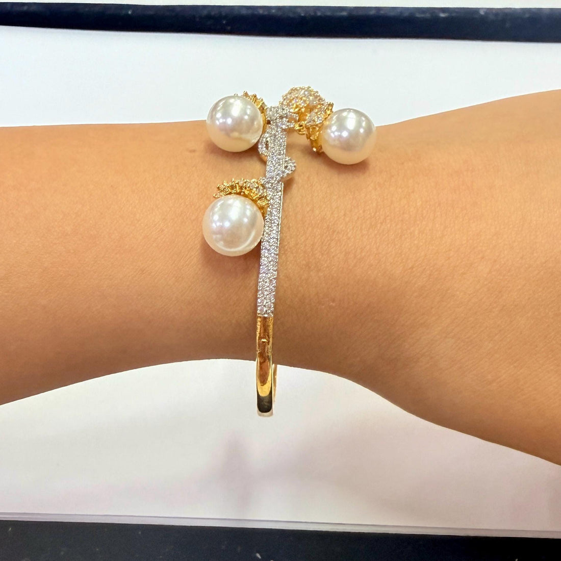 Pearl Gemstone Bangle | 22k Gold Plated Indian Bollywood Bracelet | Gemstone Pearl Bracelet | Handcrafted  Wedding Bridal Jewelry — 8