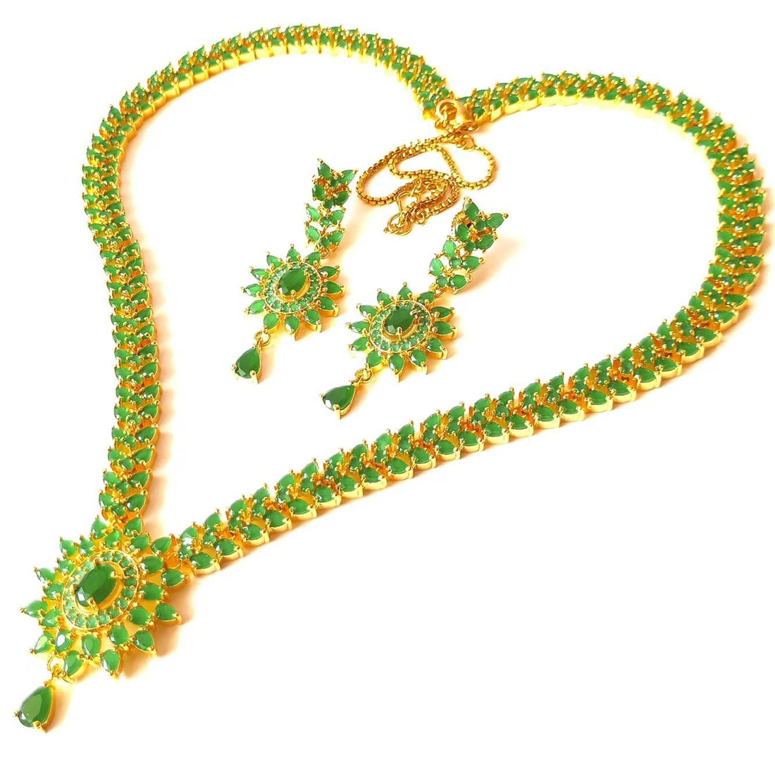 Emerald Long Necklace for Women | Traditional Green Stone Layered Jewelry | Long Emerald Green Beaded Necklace | Gift For Her — 4