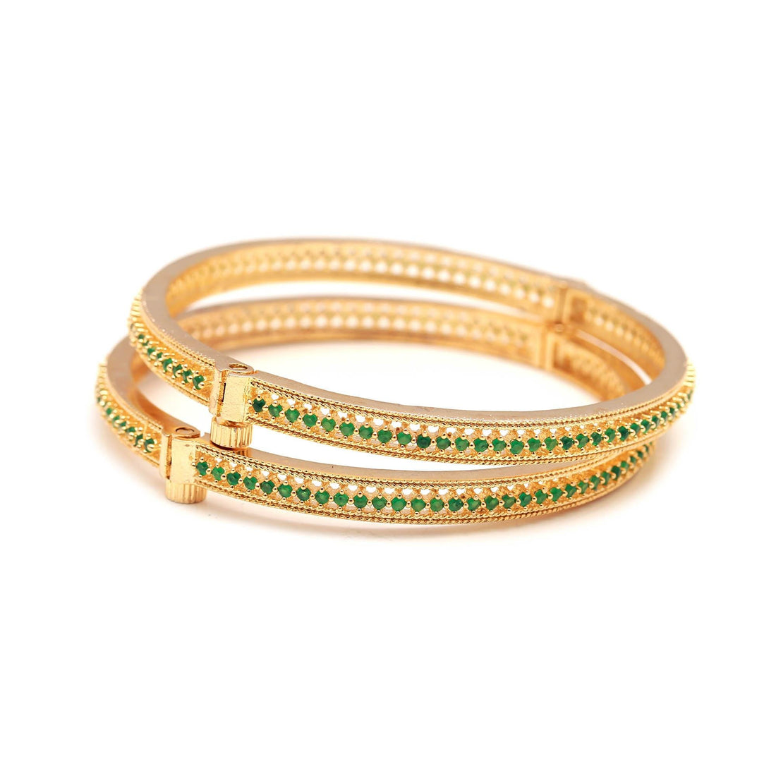Emerald Stone Gold Bangles | Elegant Green Gemstone Bangle Set for Women | Gift For Wife | Gemstone Jewelry — 3