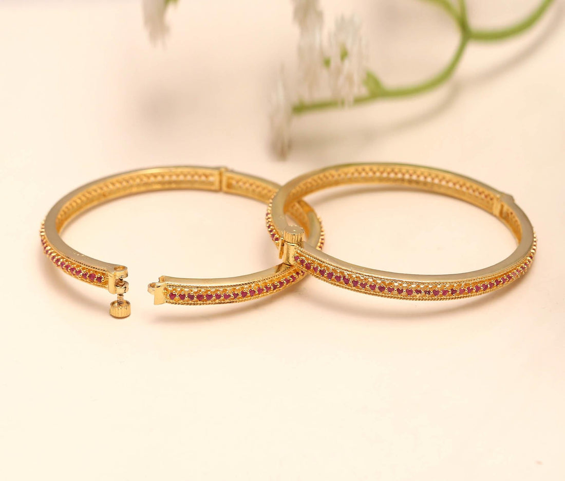 Ruby Stone Gold Bangles | Elegant Red Gemstone Bangle Set for Women | Everyday Ethnic Wear | GIft For Her — 2