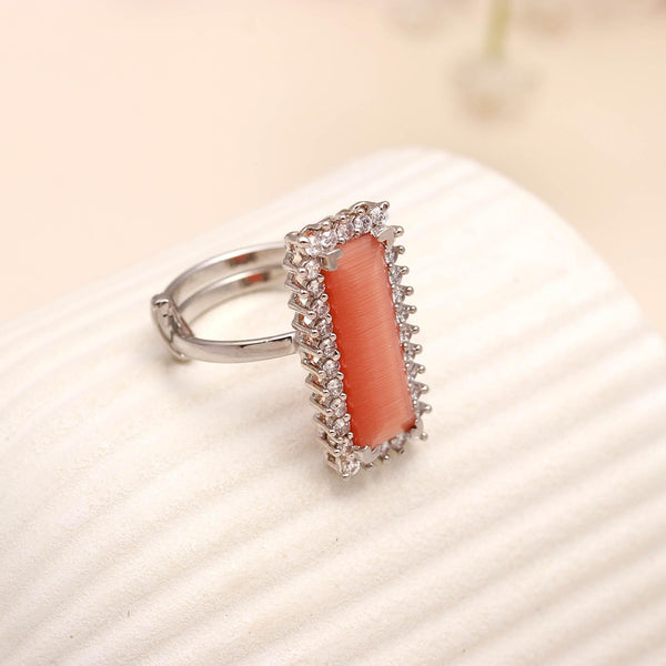 Halo Baguette Stone Women's Ring |Long Rectangular Gemstone Ring | Stacking Statement Ring | Modern Minimalist Jewelry |  Gift for Her