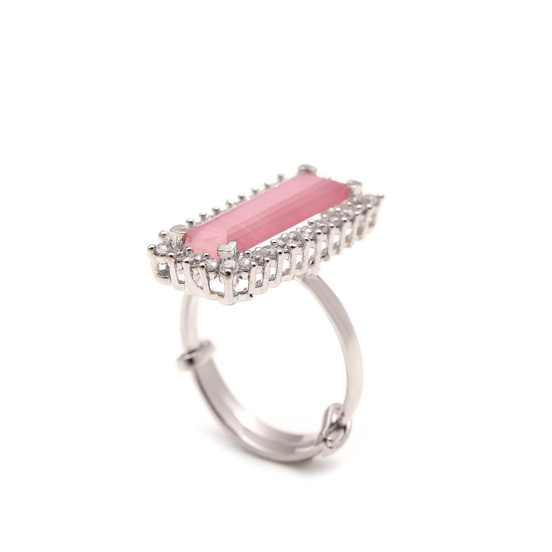 Long Rectangular Baguette Stone Ring | Silver Plated Halo Ring | Gemstone Ring | Modern Minimalist Statement Jewelry | Gift for Her — 4
