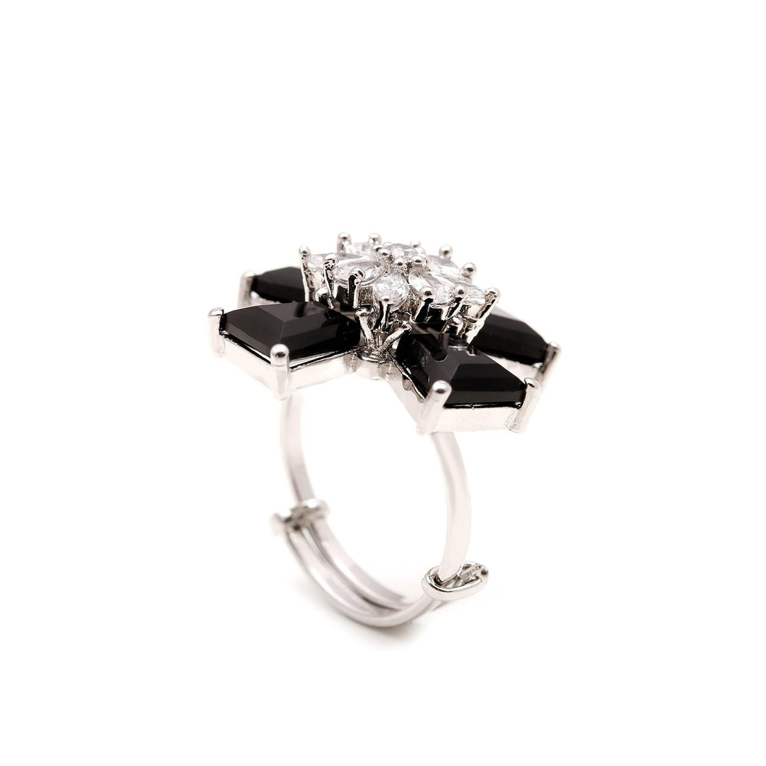 14k White Gold Plated Cross Black Onyx Ring – Modern Faith-Inspired Design | Minimal Ring | Black onyx Ring | Gift For Her | Fashion Jewelry — 4