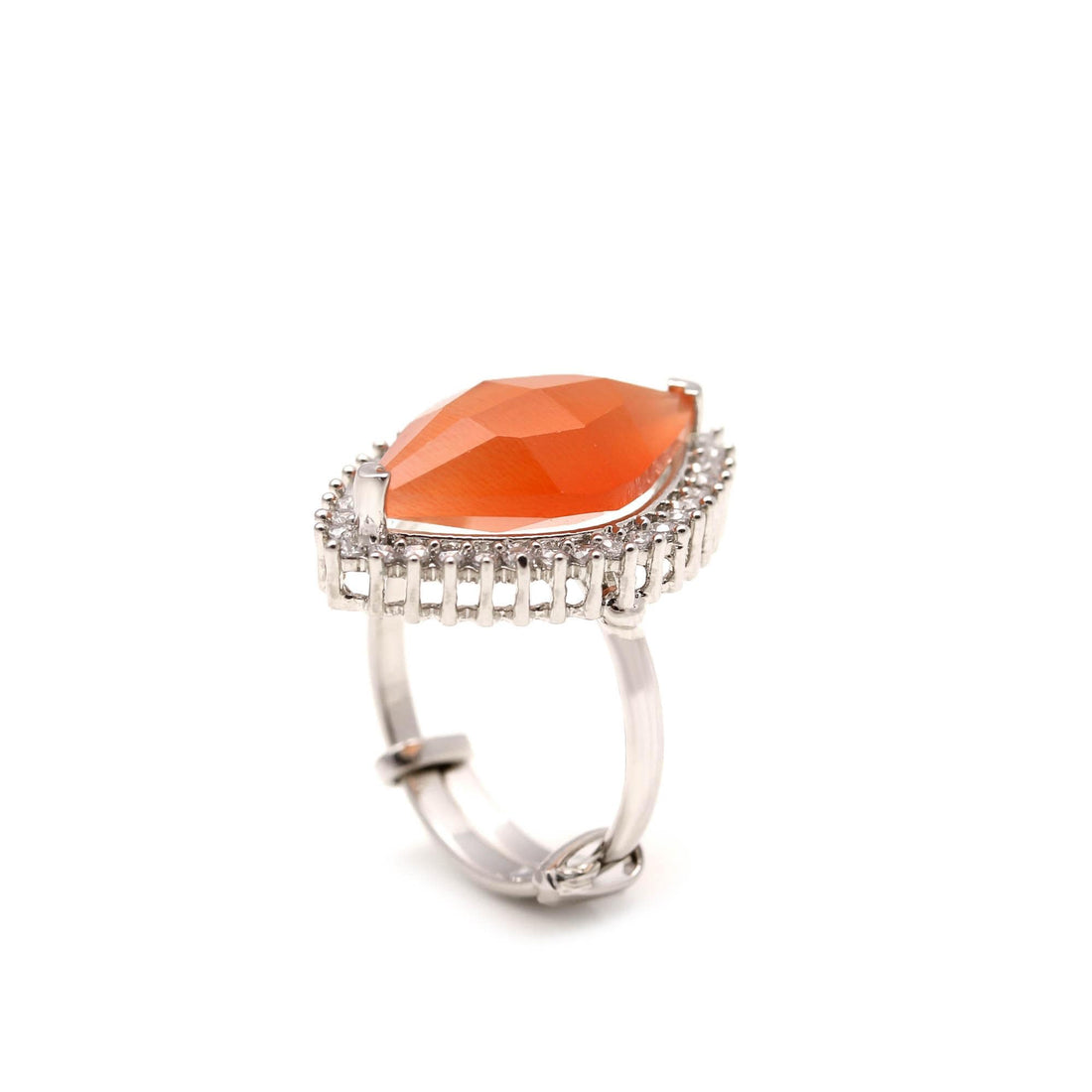 Marquise Orange Gemstone Ring | Silver Plated Statement Ring | CZ Halo Cocktail Ring | Unique Fashion Jewelry Gift for Her — 4