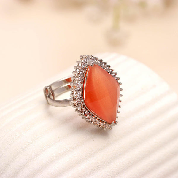 Marquise Orange Gemstone Ring | Silver Plated Statement Ring | CZ Halo Cocktail Ring | Unique Fashion Jewelry Gift for Her