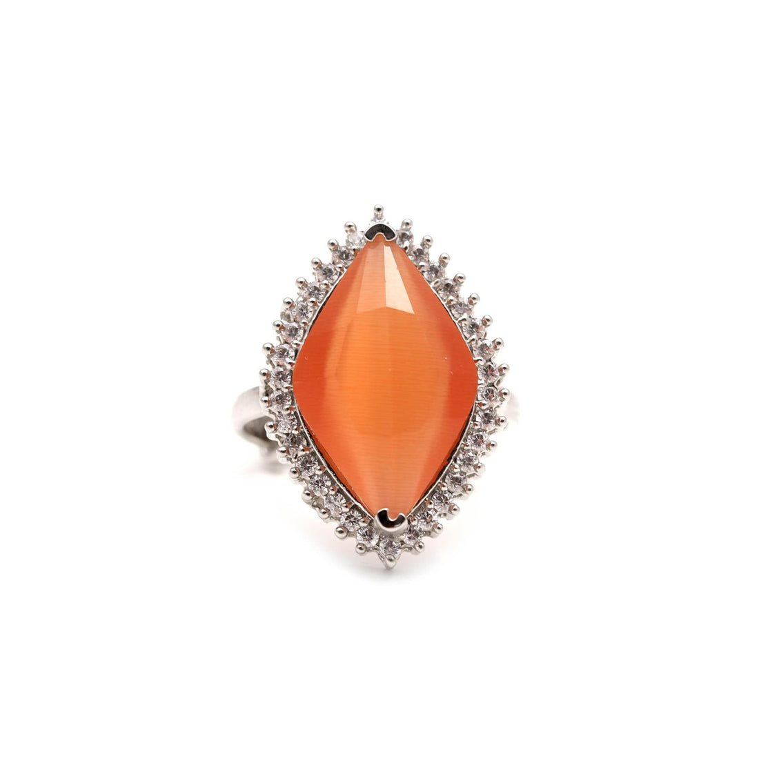 Marquise Orange Gemstone Ring | Silver Plated Statement Ring | CZ Halo Cocktail Ring | Unique Fashion Jewelry Gift for Her — 3