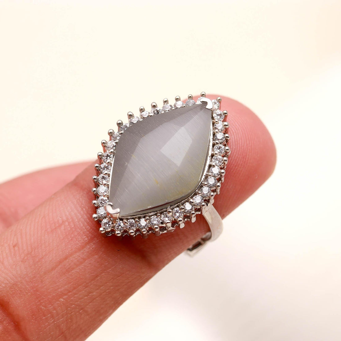 Silver Plated Fashion Ring | Marquise Gemstone Ring | Silver Plated CZ Halo Ring | Statement Cocktail Jewelry Gift for Her |Boho Jewelry — 2