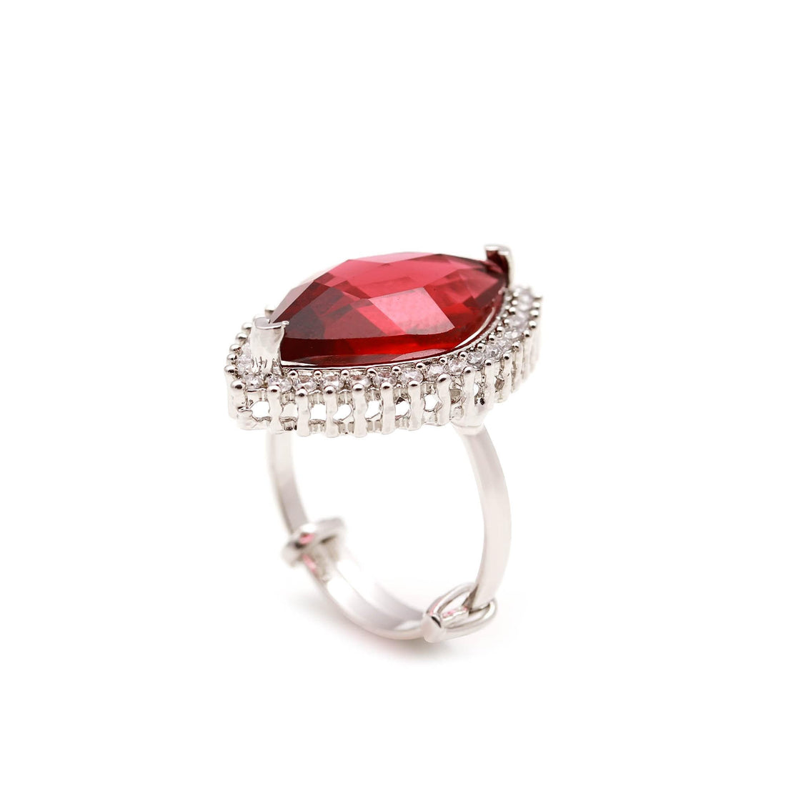 Marquise Cut CZ Halo Silver Ring | Bold Gemstone Statement Ring for Women | Silver Marquise Stone Ring — 3