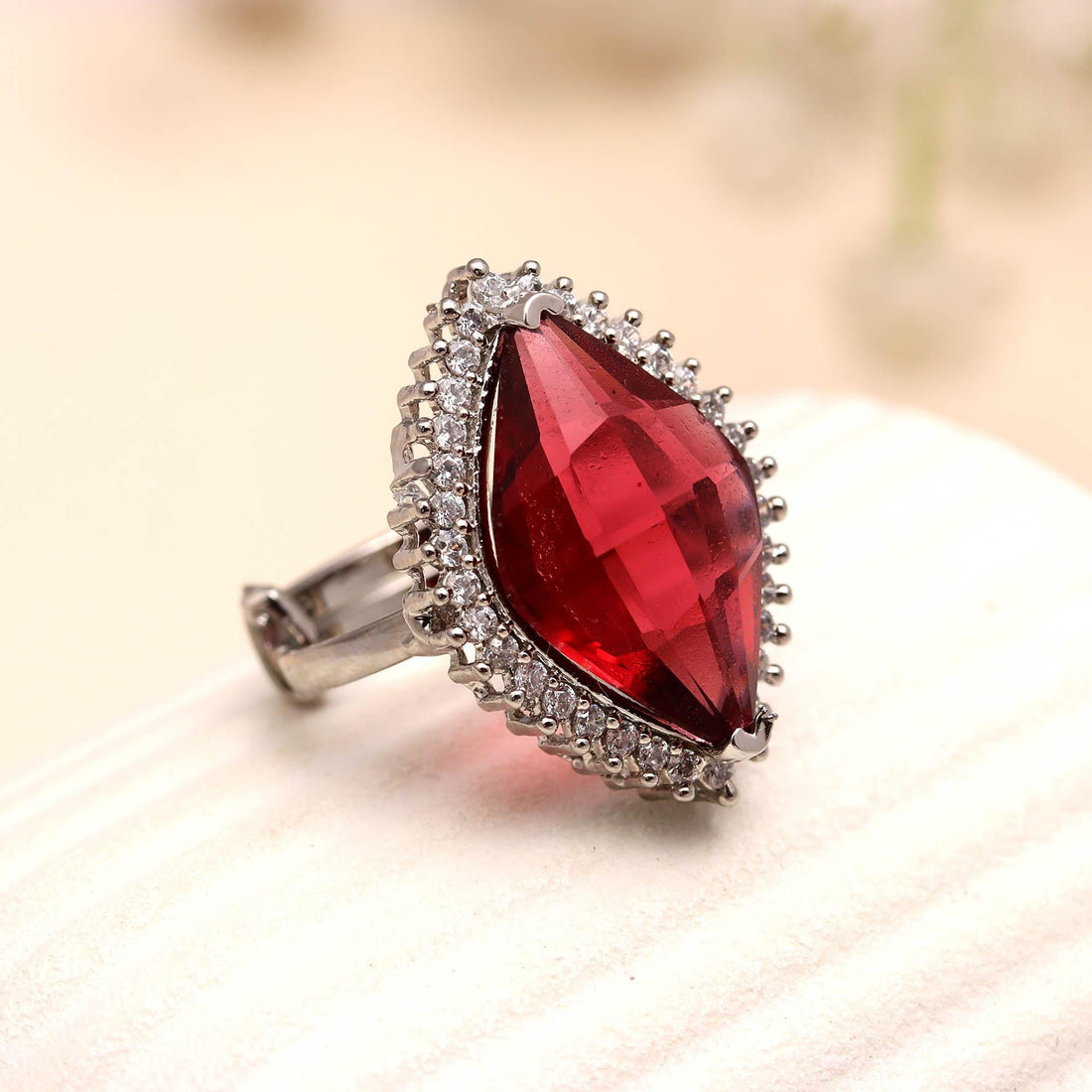 Marquise Cut CZ Halo Silver Ring | Bold Gemstone Statement Ring for Women | Silver Marquise Stone Ring